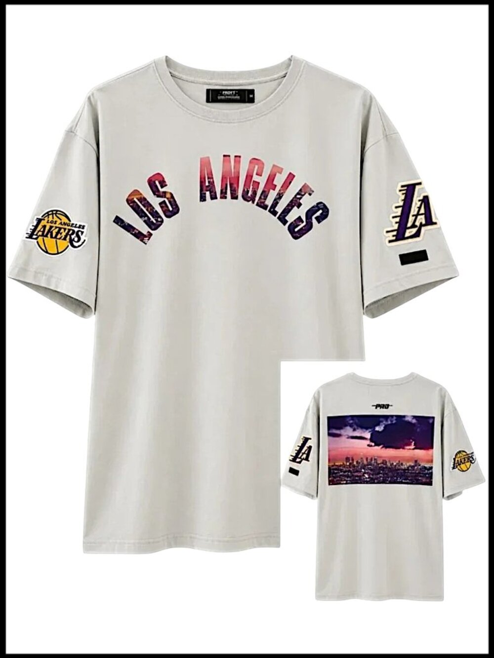 Pro Standard Los Angeles Lakers Graphic Tee Grey Purple Embroidered Patch XL